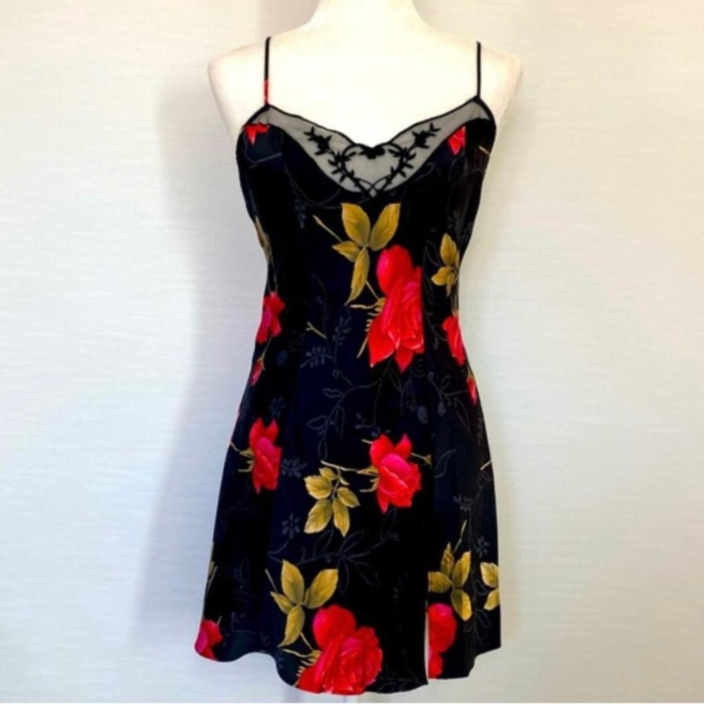 Victoria’s Secret silk roses black slip dress small